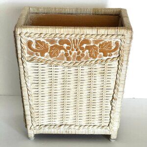 Pier 1 Rattan Waste Basket 11.5" White Wash Jamaica Collection Wicker Trash Can